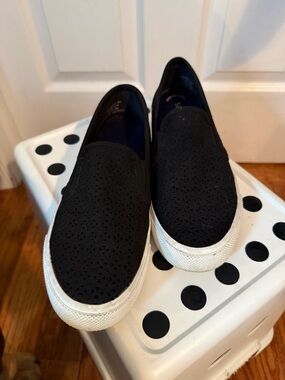 Sperry Black Perforated Slip-On Sneakers with White Soles